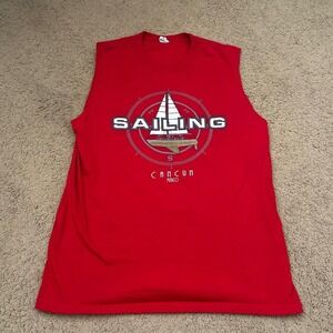 Red Cancun Mexico sailing cutoff Size L